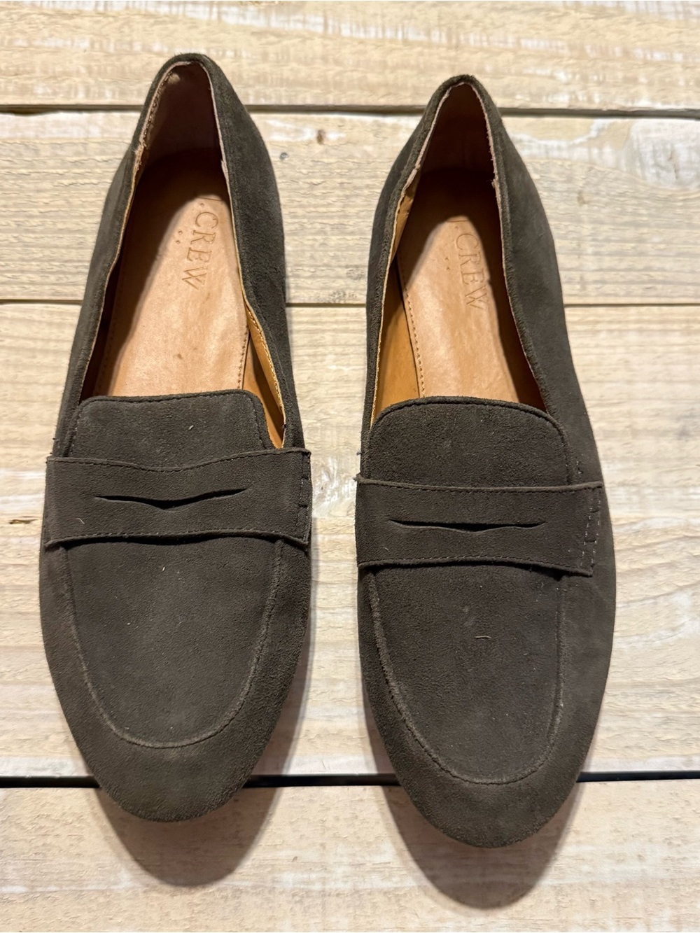 J Crew Shoes Womens 6.5 Gray Suede Penny Loafers Classic Slip On Casual Office